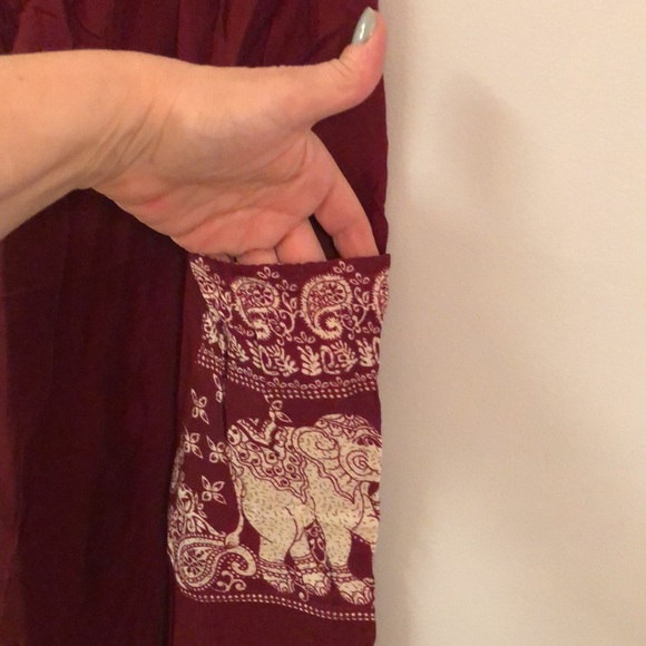 Elephant pants Boho Pants, Red with Red pockets, 24” inseam - Picture 2 of 6